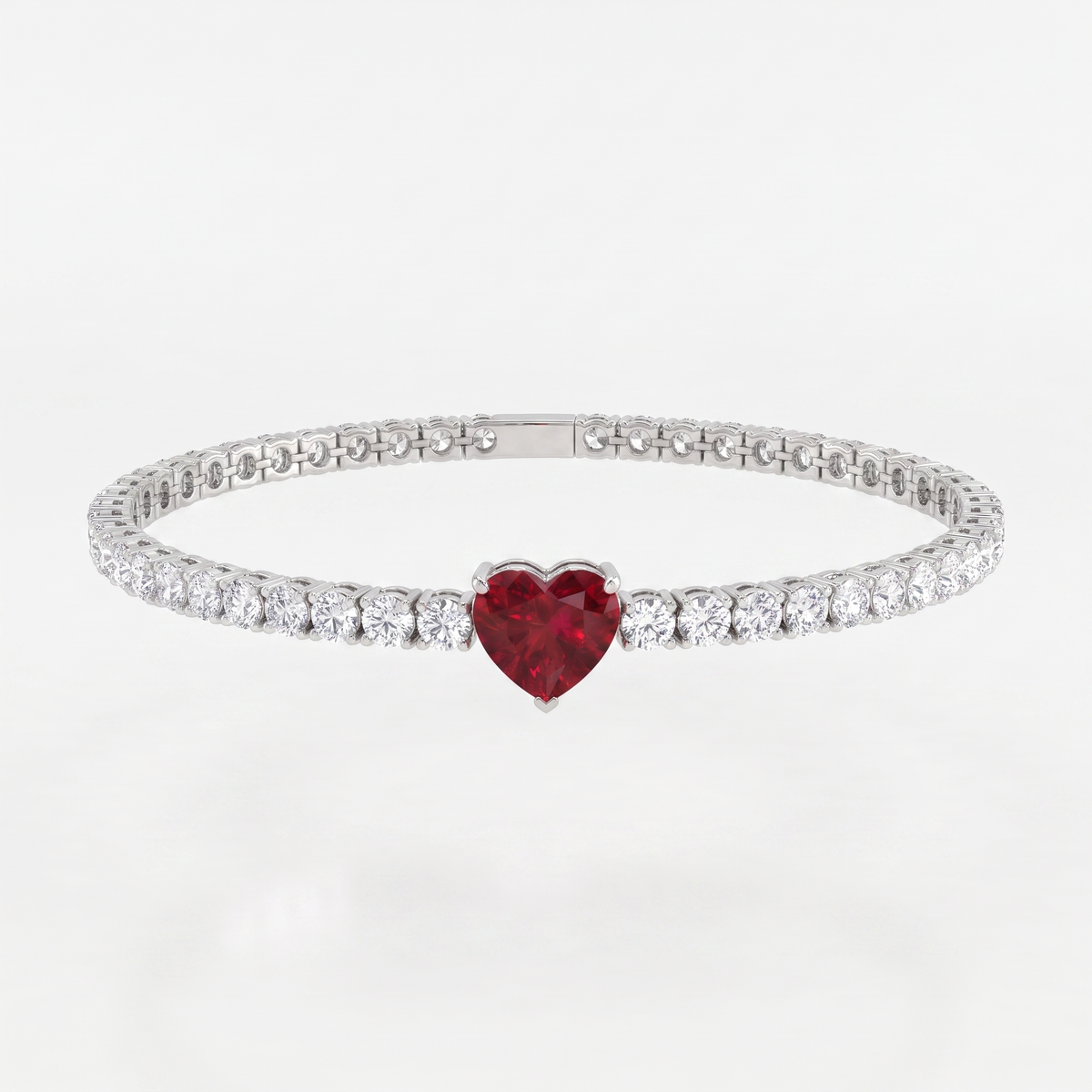American Diamond Tennis Bracelet with Red Heart Center in 925 Sterling Silver Main image