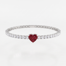 American Diamond Tennis Bracelet with Red Heart Center in 925 Sterling Silver