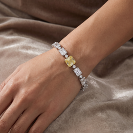 American Diamond Tennis Bracelet with Yellow Emerald-Cut Center Stone in 925 Sterling Silver