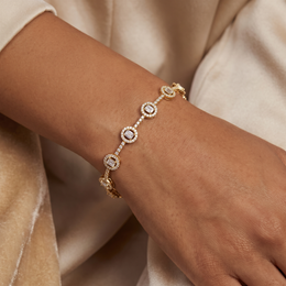 American Diamond Bezel Station Bracelet in Yellow-Tone 925 Sterling Silver