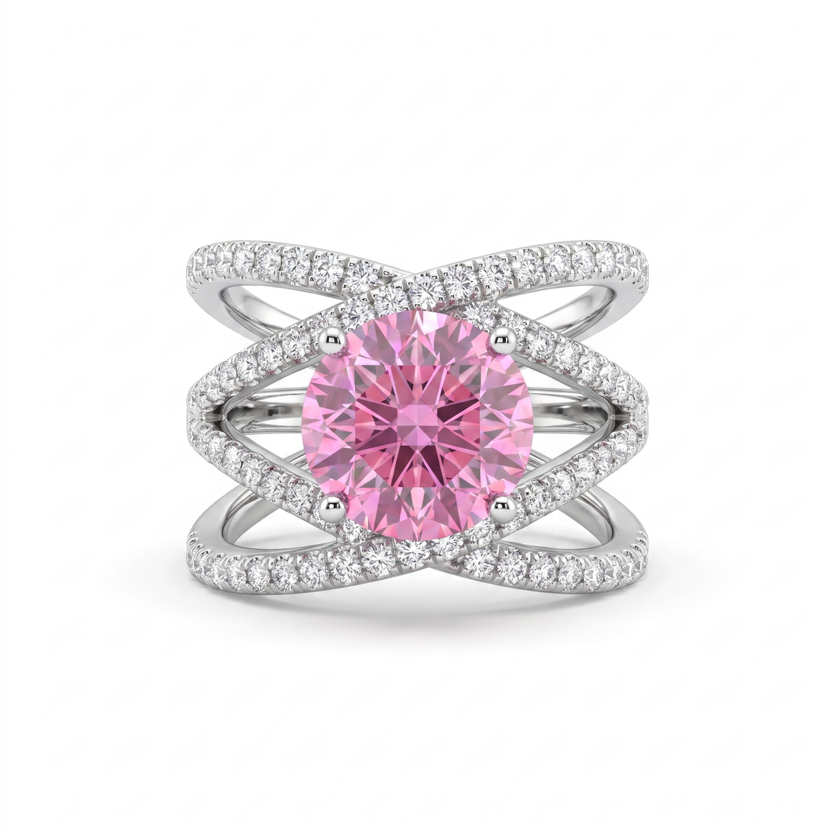 Pink Round Lab Created Diamond Statement Ring | 3.00 CT Lab Created Diamonds | 14K Gold | Saleh Sallom Main image