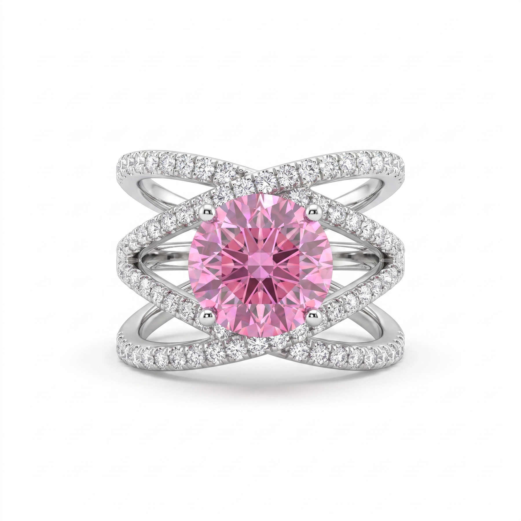 Pink Round Lab Created Diamond Statement Ring | 3.00 CT Lab Created Diamonds | 14K Gold | Saleh Sallom