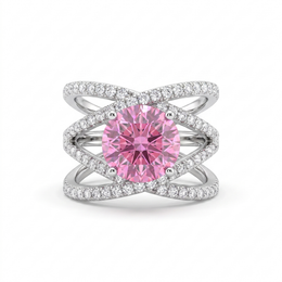 Pink Round Lab Created Diamond Statement Ring | 3.00 CT Lab Created Diamonds | 14K Gold | Saleh Sallom