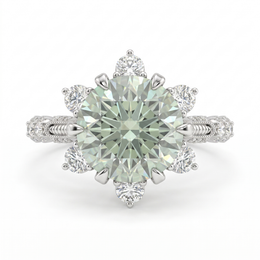 Fancy Light Green Round Lab Created Diamond Starburst Ring | 4.71 CT Lab Created Diamonds | 14K White Gold