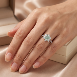 Fancy Light Green Round Lab Created Diamond Starburst Ring | 4.71 CT Lab Created Diamonds | 14K White Gold