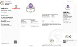 3.20 Carat Natural Amethyst & Diamond Ring in 14K White Gold | IGI Certified | Saleh Sallom